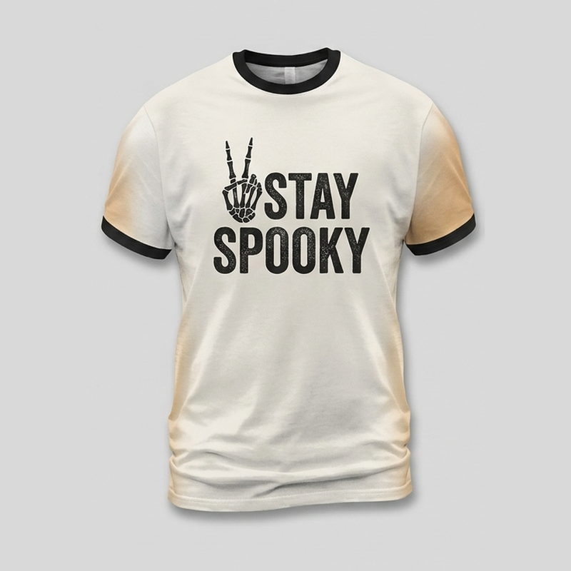 Stay Spooky Retro Skeleton Peace Sign Aop Tshirt