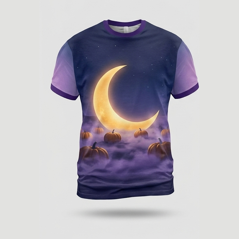 Surreal Moonlit Glowing Pumpkin Patch Aop Tshirt