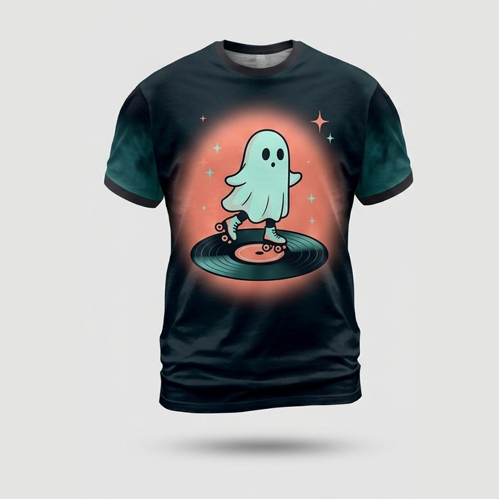 Retro Vinyl Record Spooky Disco Ghost Aop Tshirt