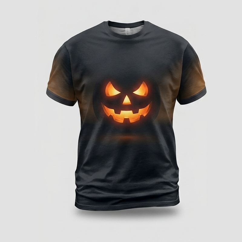 Glowing Jack O Lantern Minimalist Line Aop Tshirt