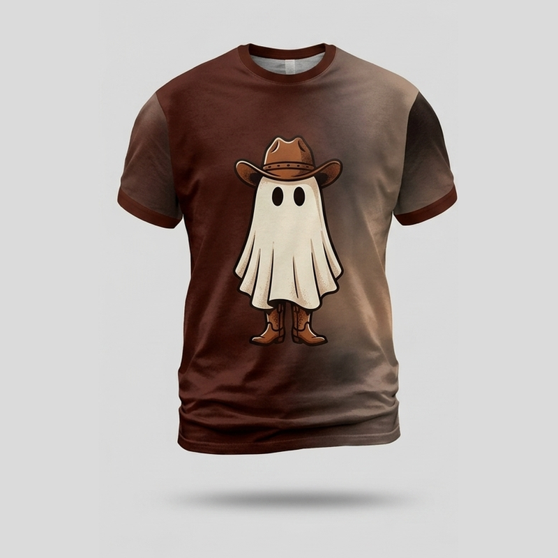 Vintage Western Cowboy Ghost Hat Aop Tshirt