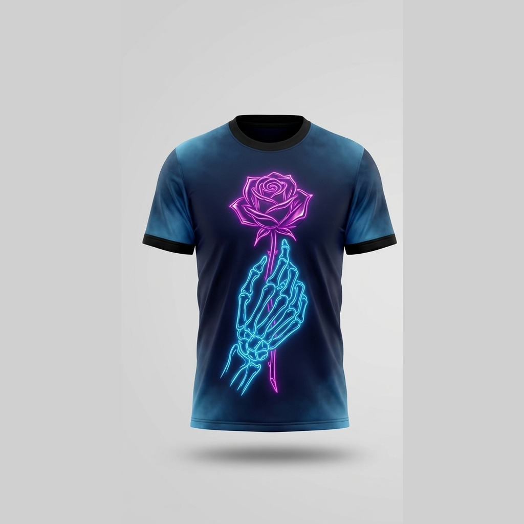 Cyberpunk Neon Skeleton Hand Rose Aop Tshirt