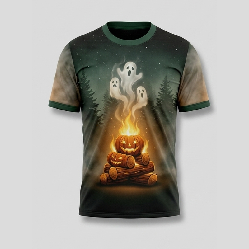 Cozy Haunted Campfire Ghost Aop Tshirt