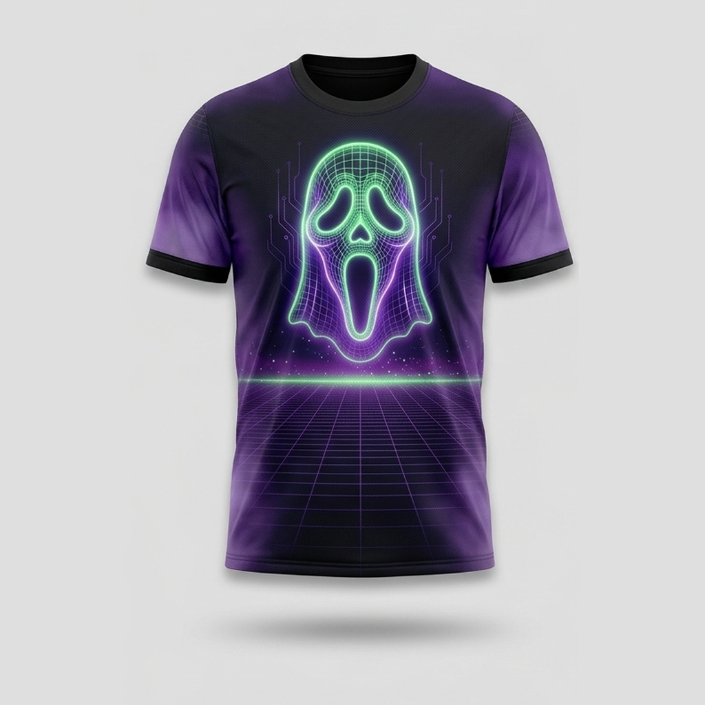 Cyberpunk Neon Ghost Grid Aop Tshirt