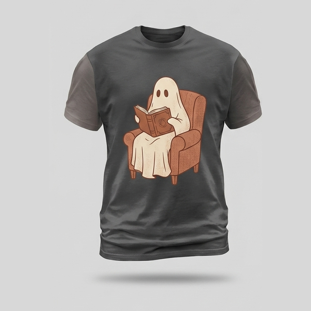 Retro Bookworm Ghost Reading Vintage Aop Tshirt