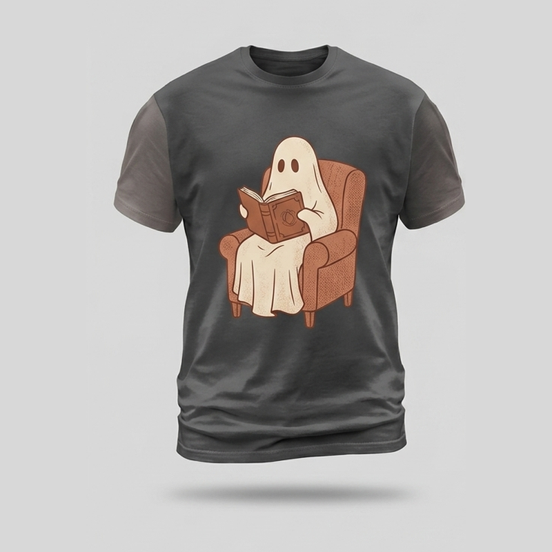 Retro Bookworm Ghost Reading Vintage Aop Tshirt
