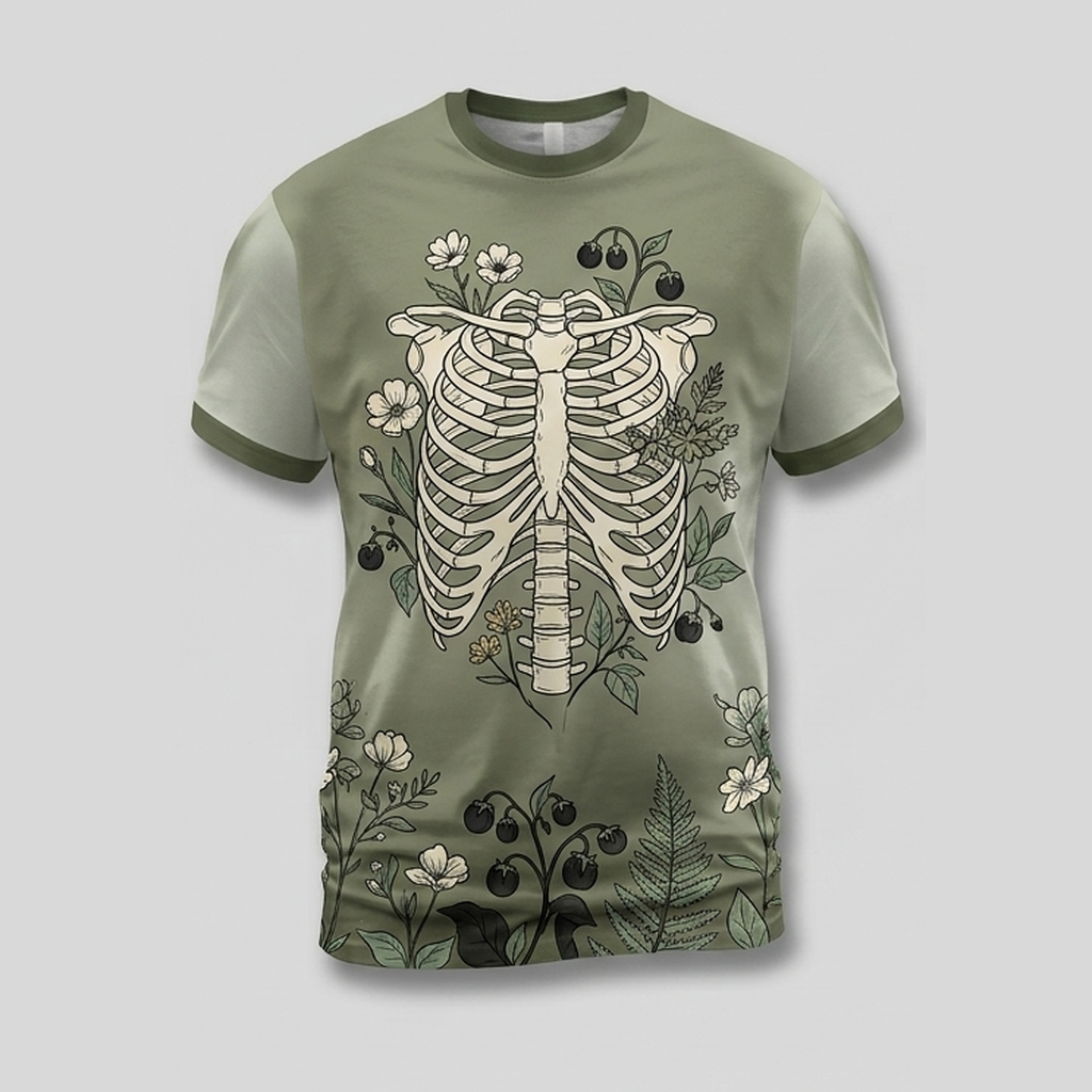 Gothic Skeleton Floral Botanical Aop Tshirt