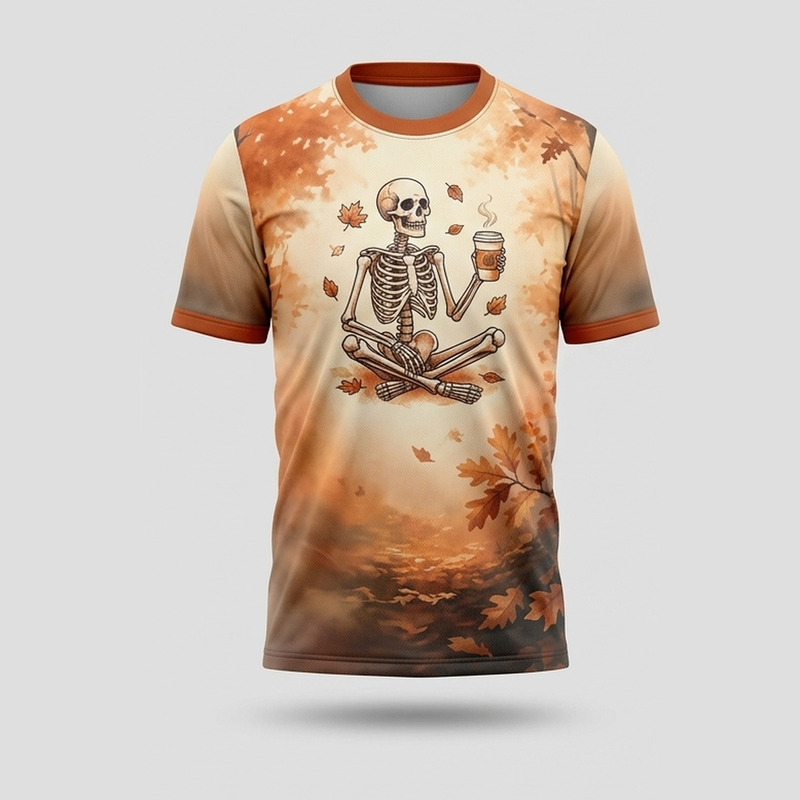 Minimalist Skeleton Pumpkin Spice Coffee Aop Tshirt
