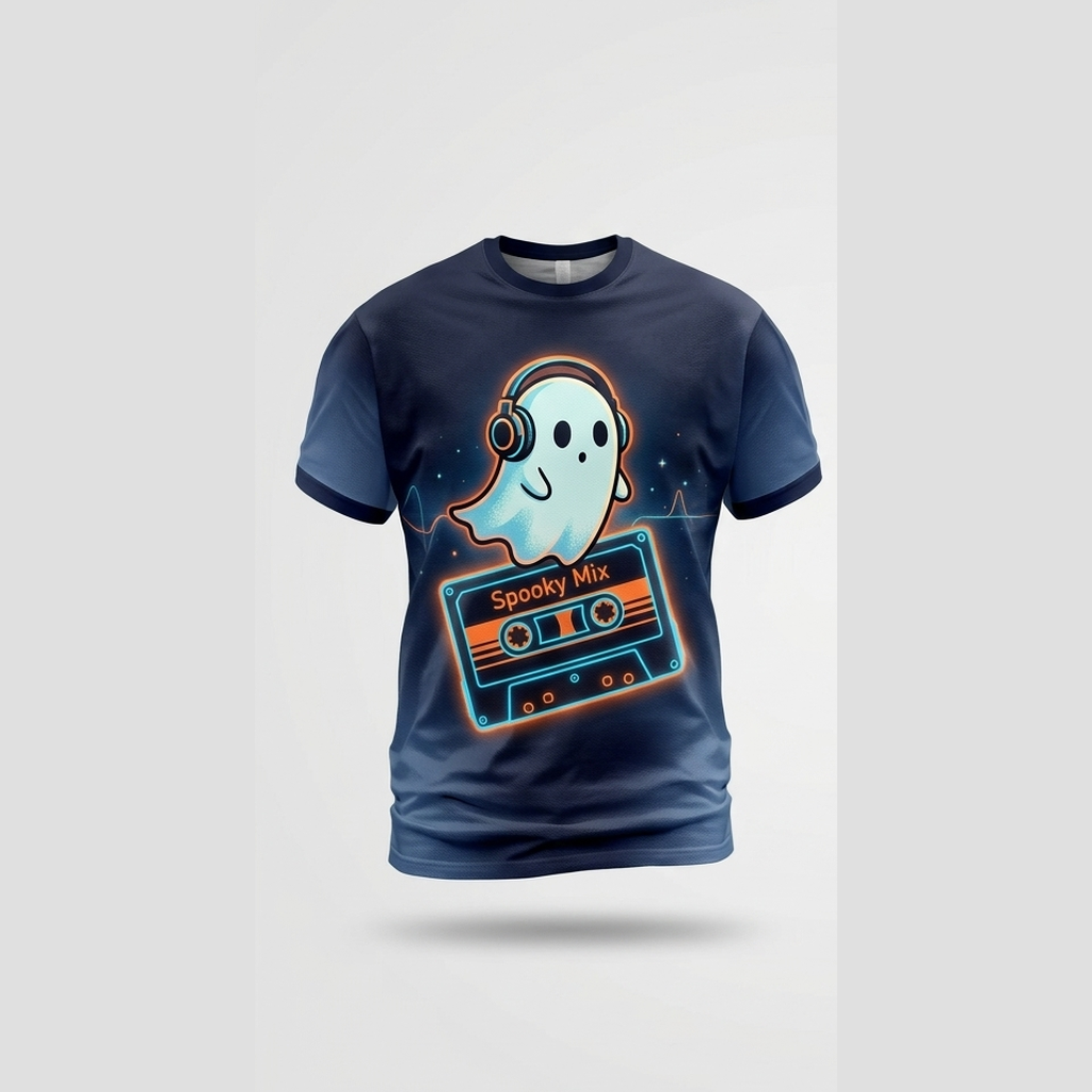 Retro Spooky 90s Cassette Mixtape Ghost Aop Tshirt