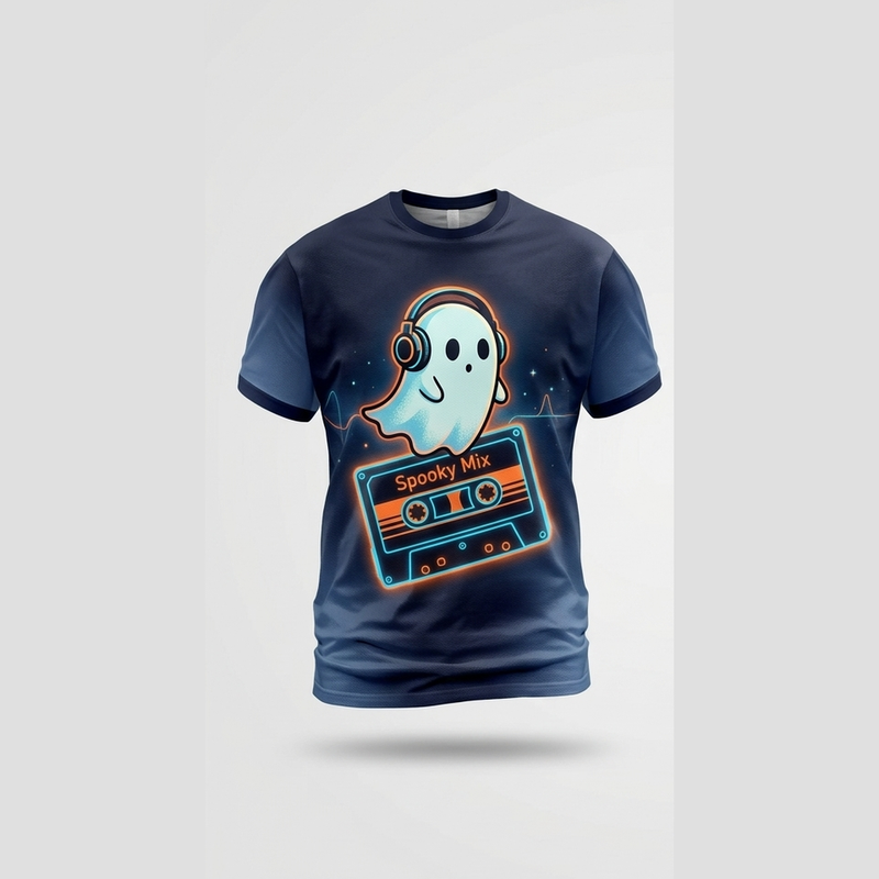 Retro Spooky 90s Cassette Mixtape Ghost Aop Tshirt