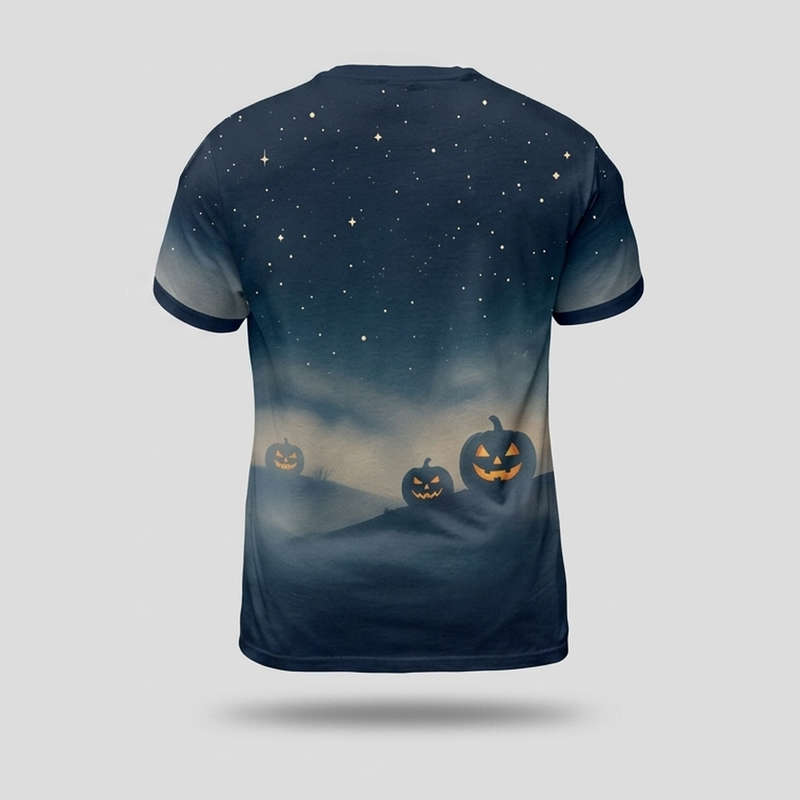 Vintage Cozy Ghost Holding Pumpkin Aop Tshirt