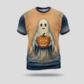 Vintage Cozy Ghost Holding Pumpkin Aop Tshirt